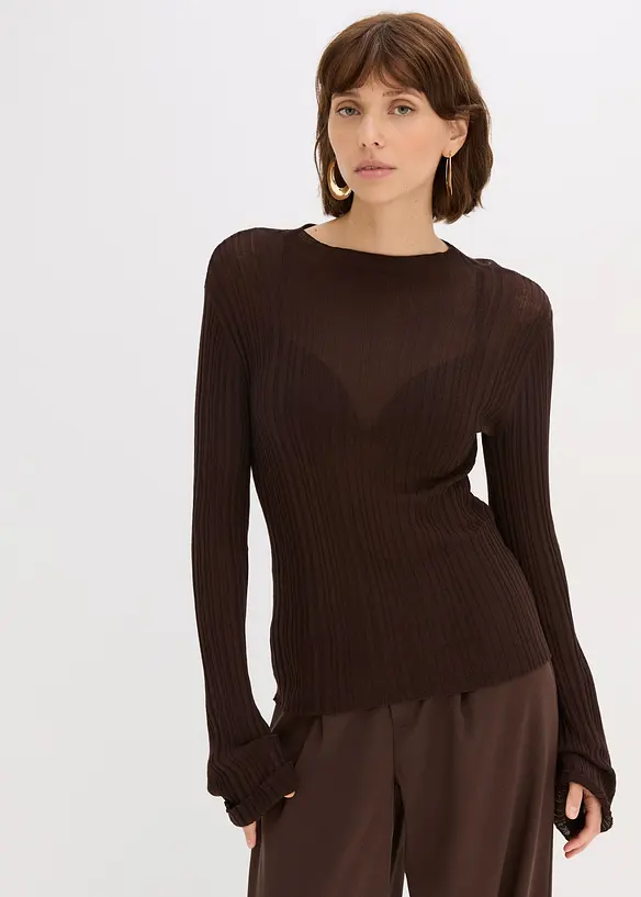Halbtransparentes Strickshirt in braun von vorne (im Anschnitt) - bonprix Halbtransparentes Strickshirt in braun von vorne (im Anschnitt) - bonprix