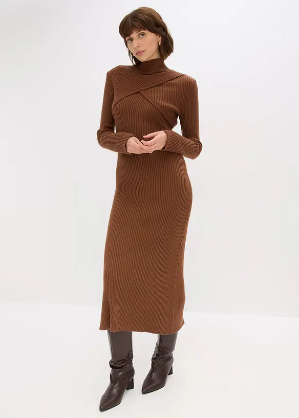 Strickkleid aus softem Viskose-Mix in braun von vorne (Totalaufnahme) - bonprix
