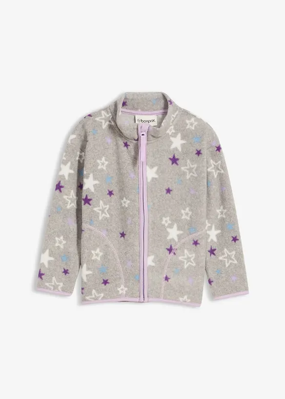 kuschelige Fleecejacke mit Kontrastdetails in grau von vorne - bonprix