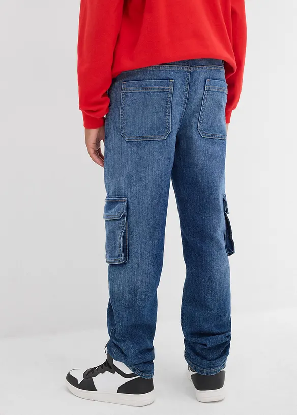 Thermo-Cargojeans in Loose Fit mit Jerseyfutter, Tapered in blau von hinten - bonprix