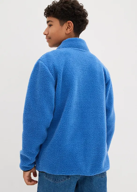 Teddy-Fleece Jacke in blau von hinten (im Anschnitt) - bonprix