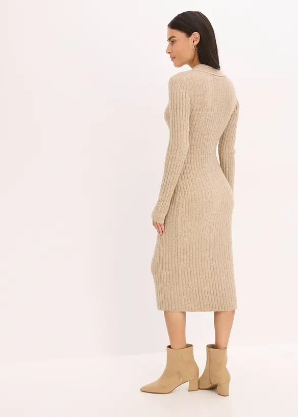 Strickkleid mit Wollanteil in beige von hinten (Totalaufnahme) - bonprix