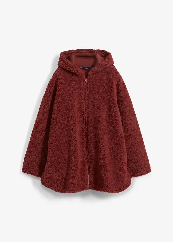 Teddy-Fleece Jacke in A-Linie mit Seitenschlitzen in braun von vorne - bonprix Teddy-Fleece Jacke in A-Linie mit Seitenschlitzen in braun von vorne - bonprix