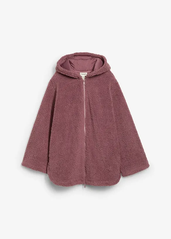 Teddy-Fleece Jacke in A-Linie mit Seitenschlitzen in lila von vorne - bonprix