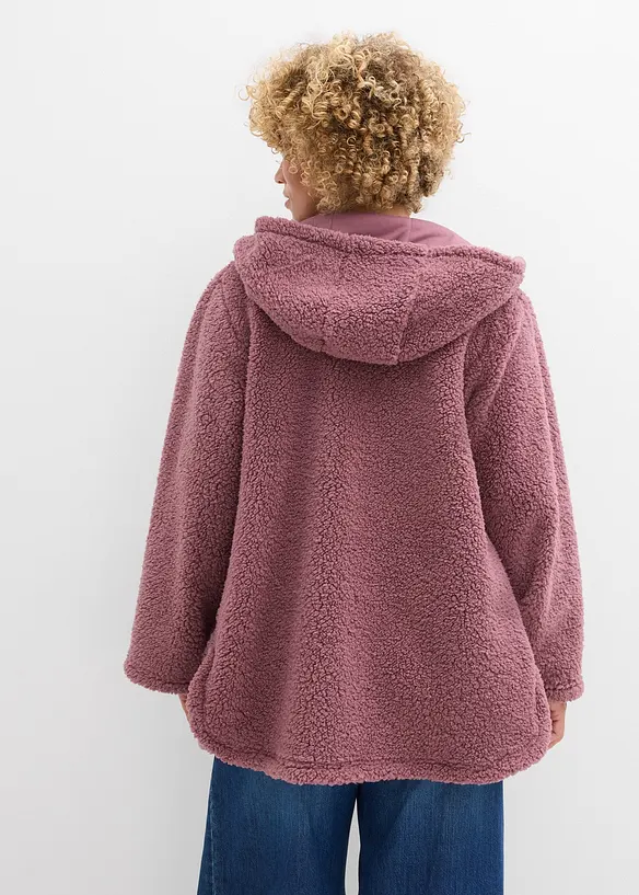 Teddy-Fleece Jacke in A-Linie mit Seitenschlitzen in lila von hinten (im Anschnitt) - bonprix