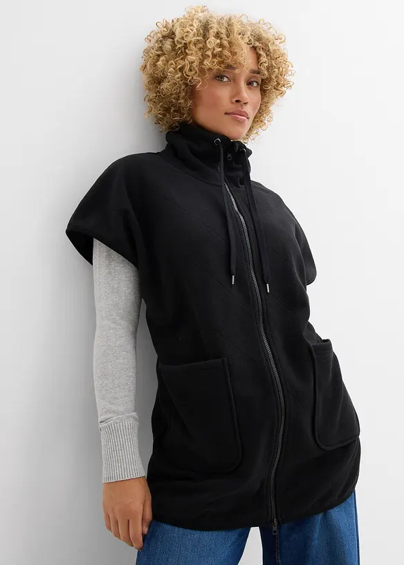 Fleece-Weste aus recyceltem Polyester in schwarz von vorne (im Anschnitt) - bonprix