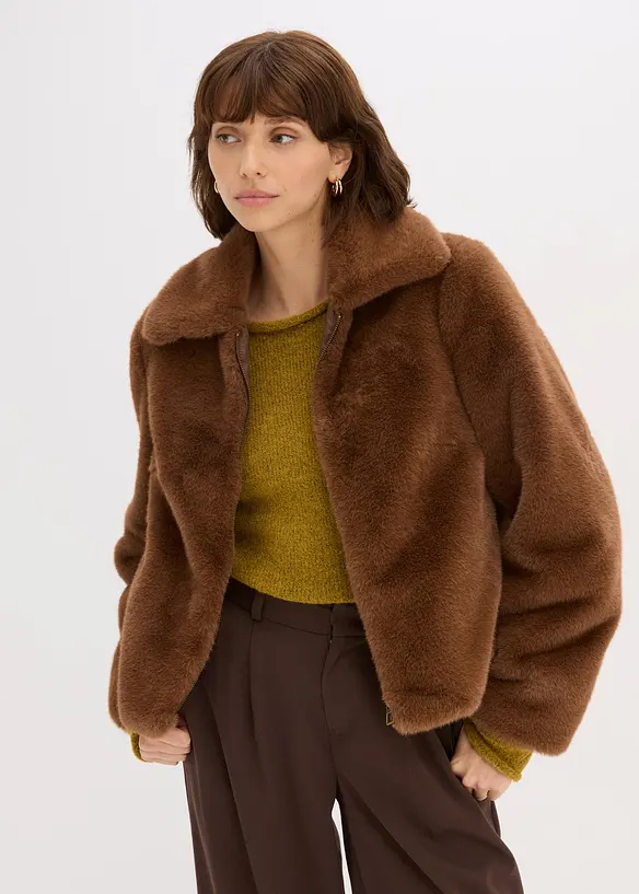 Kurze Fellimitat-Jacke in braun von vorne (im Anschnitt) - bonprix Kurze Fellimitat-Jacke in braun von vorne (im Anschnitt) - bonprix