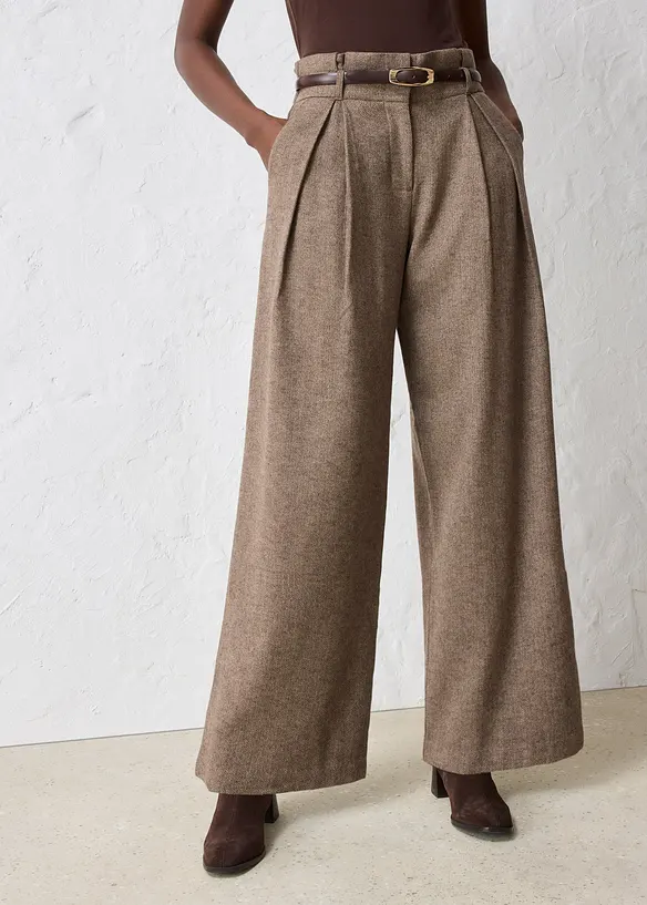 Weite Bundfaltenhose mit weichem Wollanteil in braun von vorne - bonprix Weite Bundfaltenhose mit weichem Wollanteil in braun von vorne - bonprix