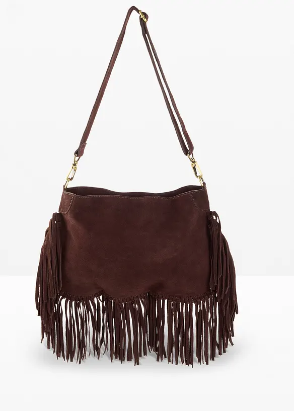 Lederhandtasche mit Fransen in braun von vorne - bonprix