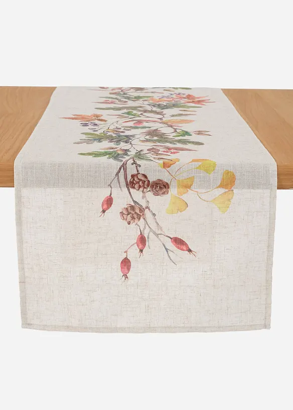 Tischläufer mit Leinenanteil in beige von vorne - bonprix