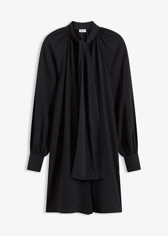 Blusenkleid mit Schluppenkragen in schwarz von vorne - bonprix