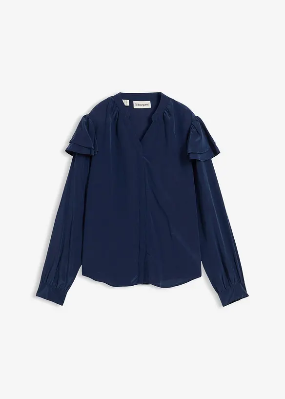 Bluse mit Seidenanteil in blau von vorne - bonprix