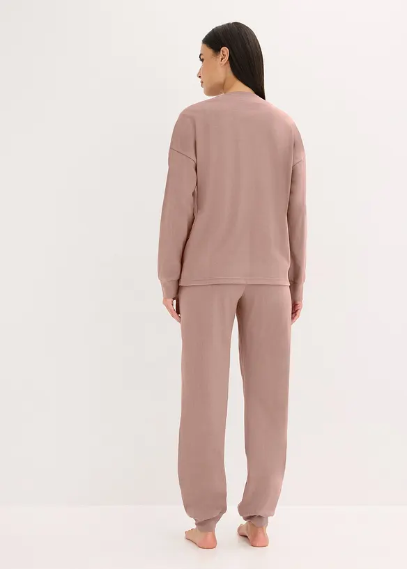 Weit geschnittener Loungewear Hausanzug aus weicher Baumwolle in braun von hinten (Totalaufnahme) - bonprix