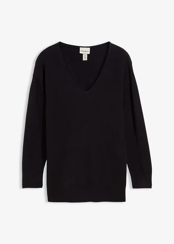 Oversize Longpullover mit Seitenschlitzen in schwarz von vorne - bonprix