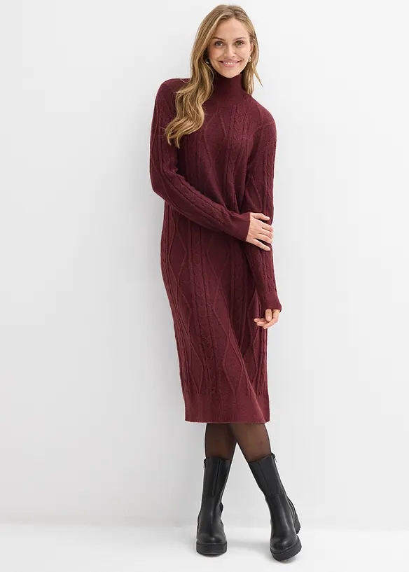 Strickkleid aus Zopfstrick in rot von vorne (Totalaufnahme) - bonprix Strickkleid aus Zopfstrick in rot von vorne (Totalaufnahme) - bonprix
