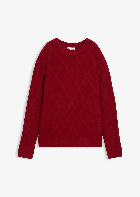 Oversize-Pullover aus Zopfstrick in rot von vorne - bonprix