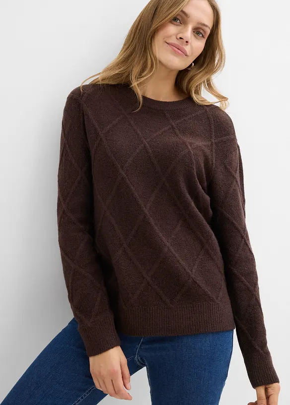 Oversize-Pullover aus Zopfstrick in braun von vorne (im Anschnitt) - bonprix