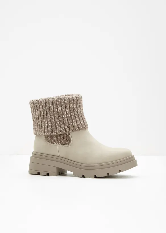 Chelsea-Boots mit Strickeinsatz in beige - bonprix