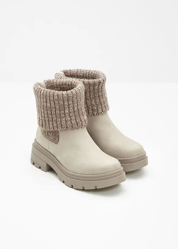 Chelsea-Boots mit Strickeinsatz in beige - bonprix