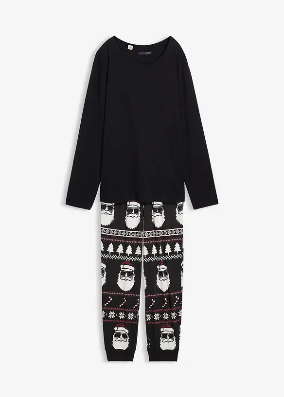 Pyjama aus reiner Baumwolle mit langen Ärmeln in schwarz von vorne - bonprix