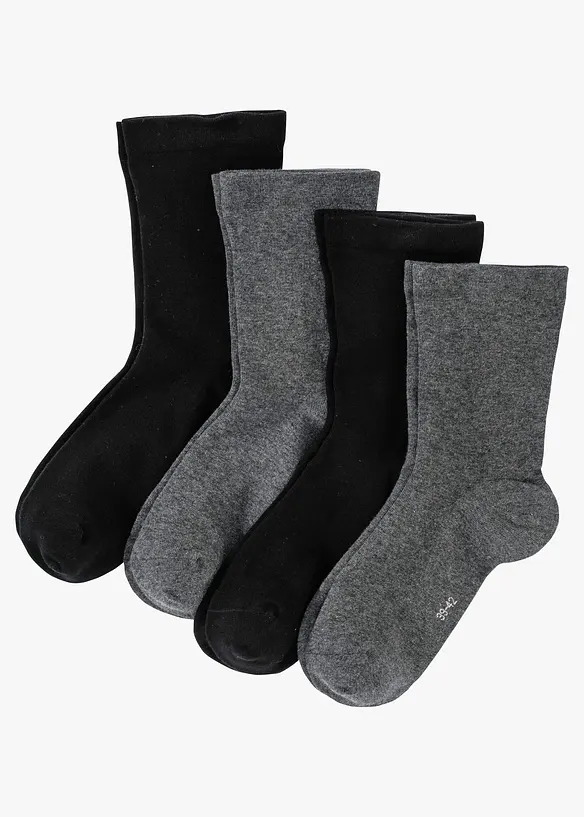 Socken mit druckfreiem Bund (4er Pack) in schwarz von vorne - bonprix Socken mit druckfreiem Bund (4er Pack) in schwarz von vorne - bonprix