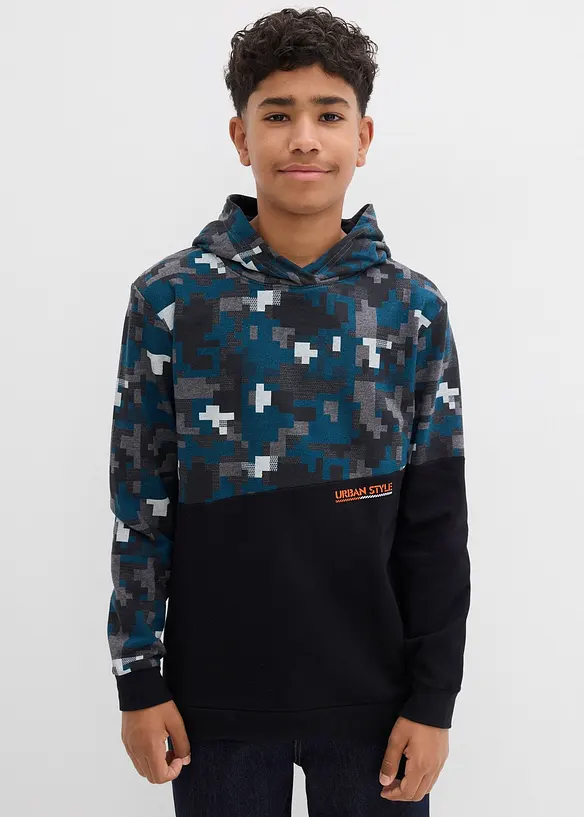 Hoodie mit Bio-Baumwolle in schwarz von vorne (im Anschnitt) - bonprix