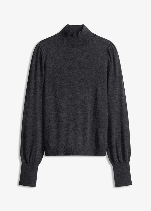 Feinstrickpullover mit Ballonärmeln in grau von vorne - bonprix