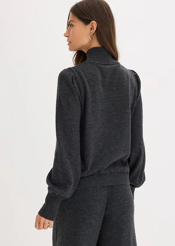 Feinstrickpullover mit Ballonärmeln in grau von hinten (im Anschnitt) - bonprix