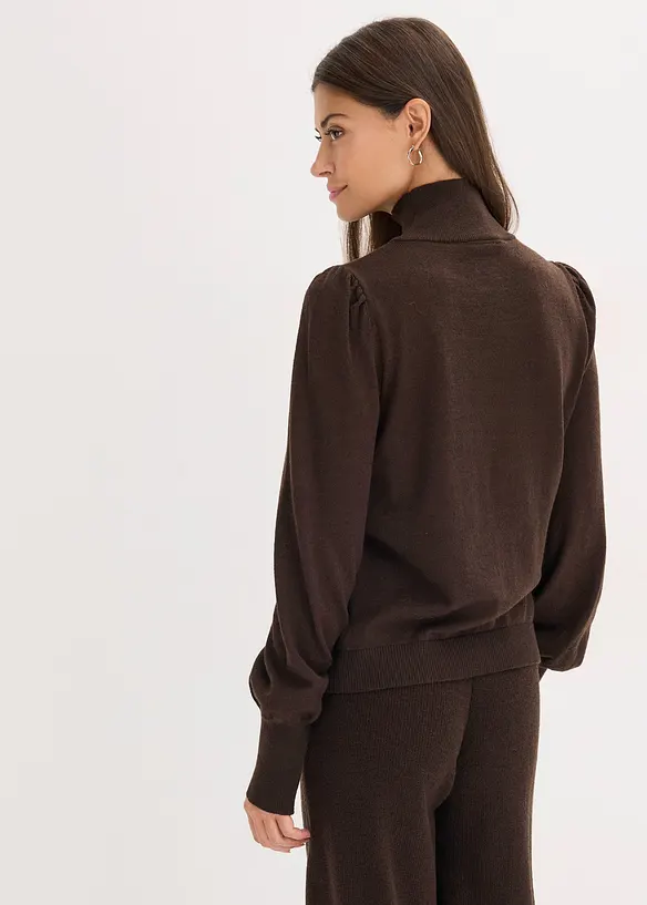 Feinstrickpullover mit Ballonärmeln in braun von hinten (im Anschnitt) - bonprix Feinstrickpullover mit Ballonärmeln in braun von hinten (im Anschnitt) - bonprix