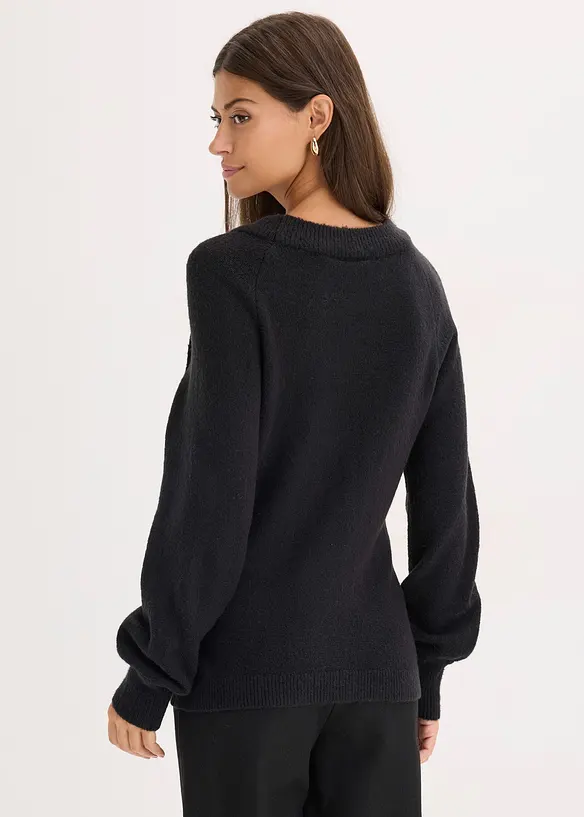 Pullover mit goldenen Zierknöpfen in schwarz von hinten (im Anschnitt) - bonprix Pullover mit goldenen Zierknöpfen in schwarz von hinten (im Anschnitt) - bonprix