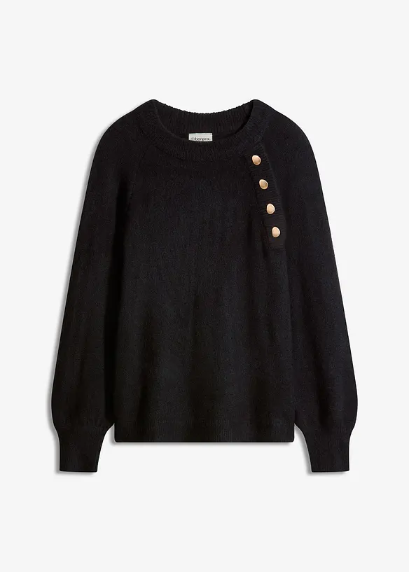 Pullover mit goldenen Zierknöpfen in schwarz von vorne - bonprix Pullover mit goldenen Zierknöpfen in schwarz von vorne - bonprix