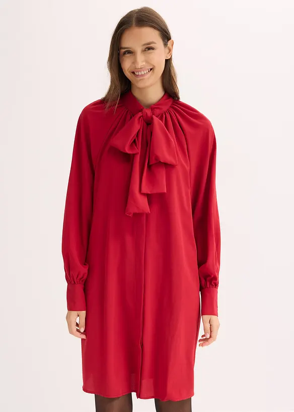 Blusenkleid mit Schluppenkragen in rot von vorne (Totalaufnahme) - bonprix