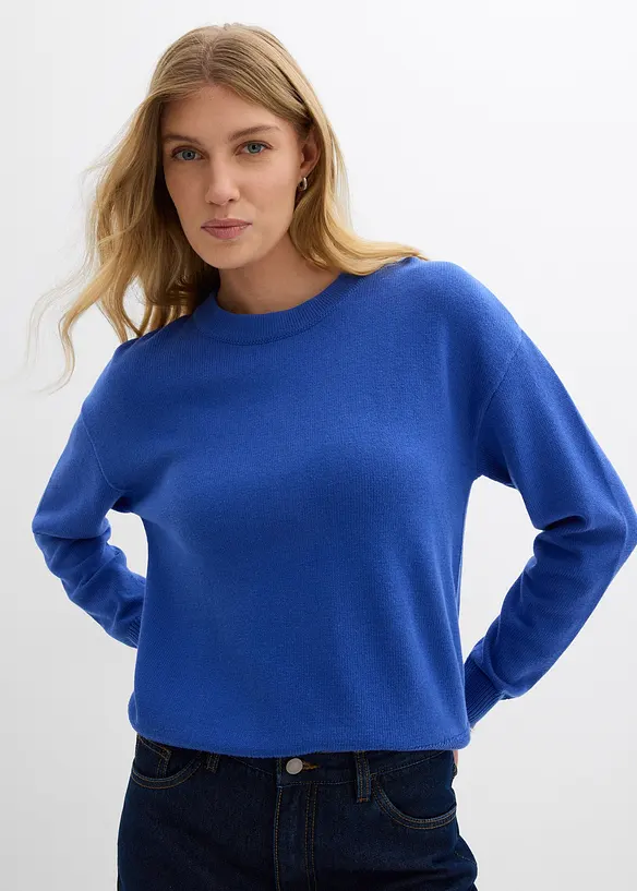 Oversize-Pullover aus reiner Baumwolle in blau von vorne (im Anschnitt) - bonprix Oversize-Pullover aus reiner Baumwolle in blau von vorne (im Anschnitt) - bonprix