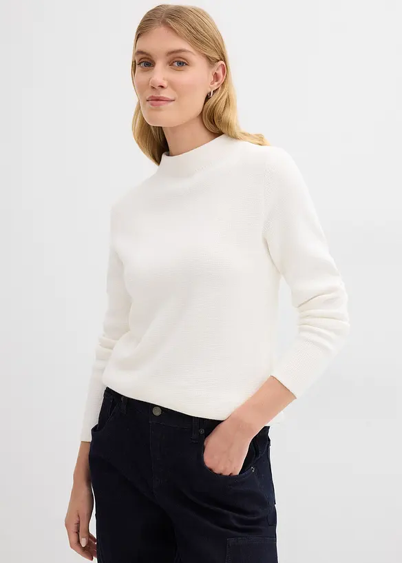 Pullover mit Stehkragen in weiß von vorne (im Anschnitt) - bonprix Pullover mit Stehkragen in weiß von vorne (im Anschnitt) - bonprix