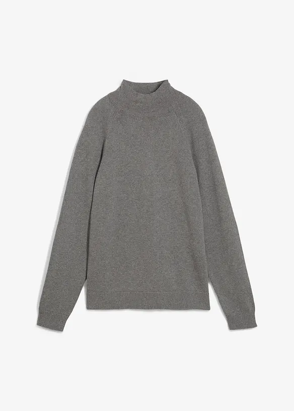 Rollkragenpullover aus reiner Baumwolle in grau von vorne - bonprix