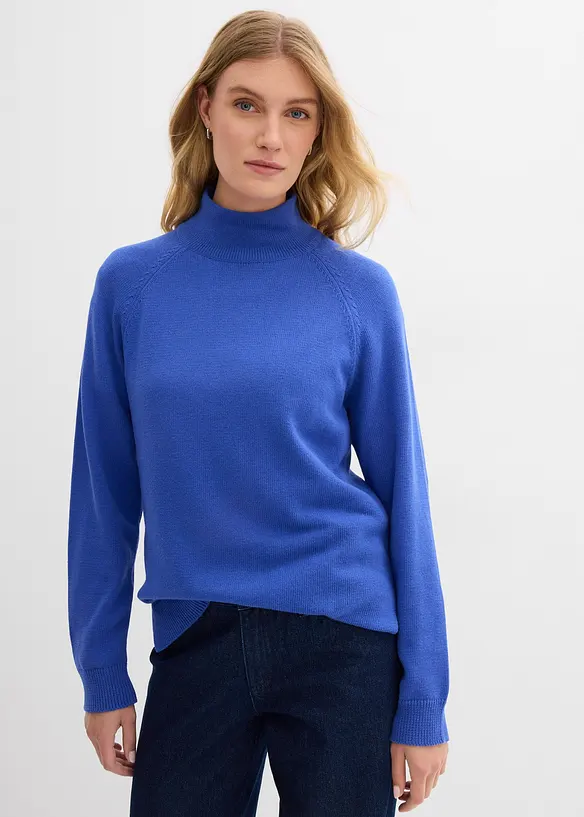 Rollkragenpullover aus reiner Baumwolle in blau von vorne (im Anschnitt) - bonprix