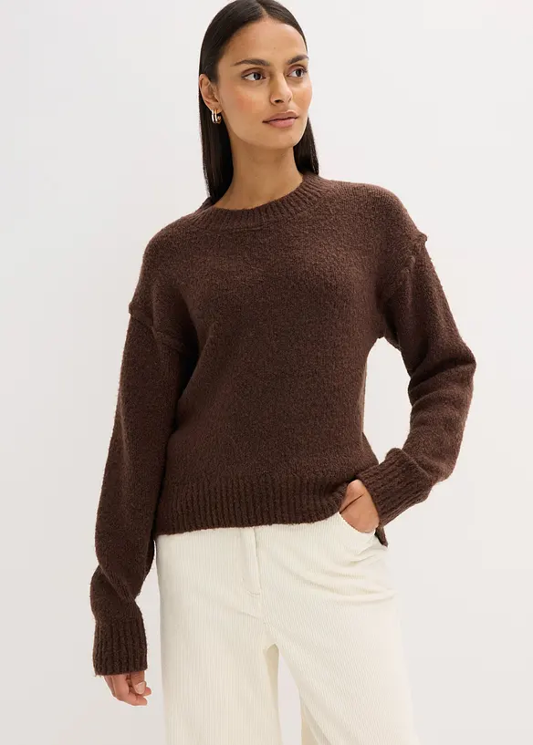 Oversize Feinstrickpullover in braun von vorne (im Anschnitt) - bonprix Oversize Feinstrickpullover in braun von vorne (im Anschnitt) - bonprix