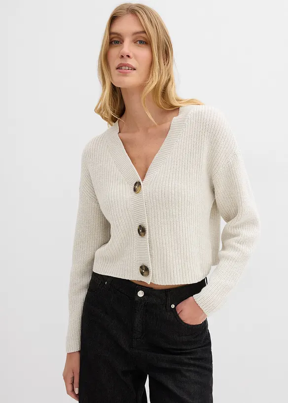 Grobstrickjacke aus reiner Baumwolle in weiß von vorne (im Anschnitt) - bonprix Grobstrickjacke aus reiner Baumwolle in weiß von vorne (im Anschnitt) - bonprix