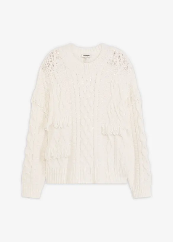 Oversize-Pullover mit Fransen in weiß von vorne - bonprix Oversize-Pullover mit Fransen in weiß von vorne - bonprix