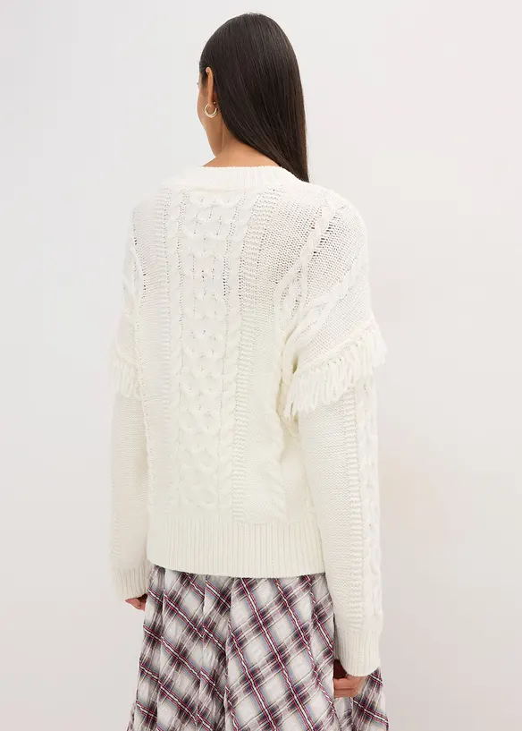 Oversize-Pullover mit Fransen in weiß von hinten (im Anschnitt) - bonprix Oversize-Pullover mit Fransen in weiß von hinten (im Anschnitt) - bonprix