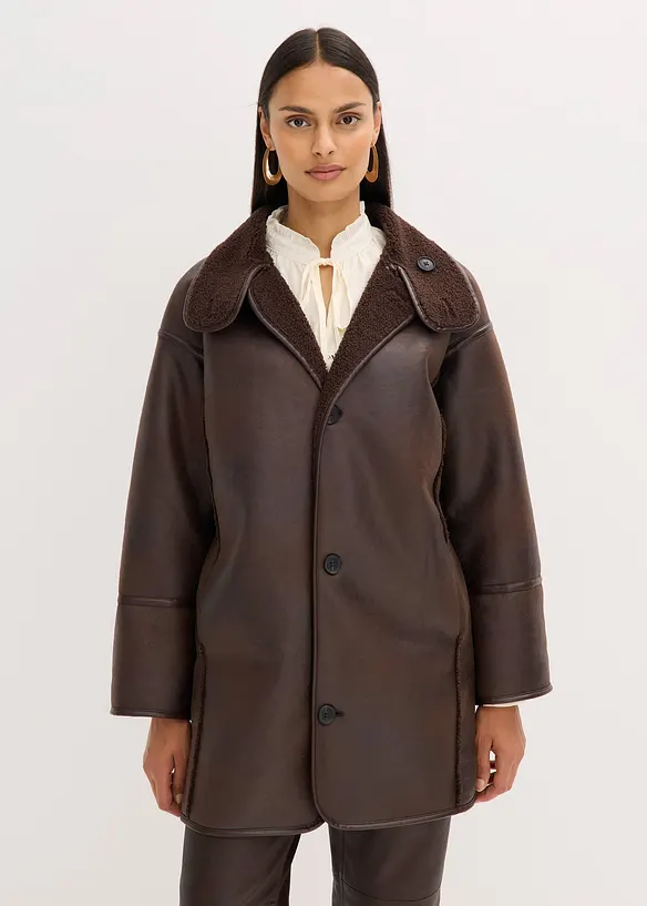 Oversized Lammfellimitat-Jacke in braun von vorne (im Anschnitt) - bonprix Oversized Lammfellimitat-Jacke in braun von vorne (im Anschnitt) - bonprix