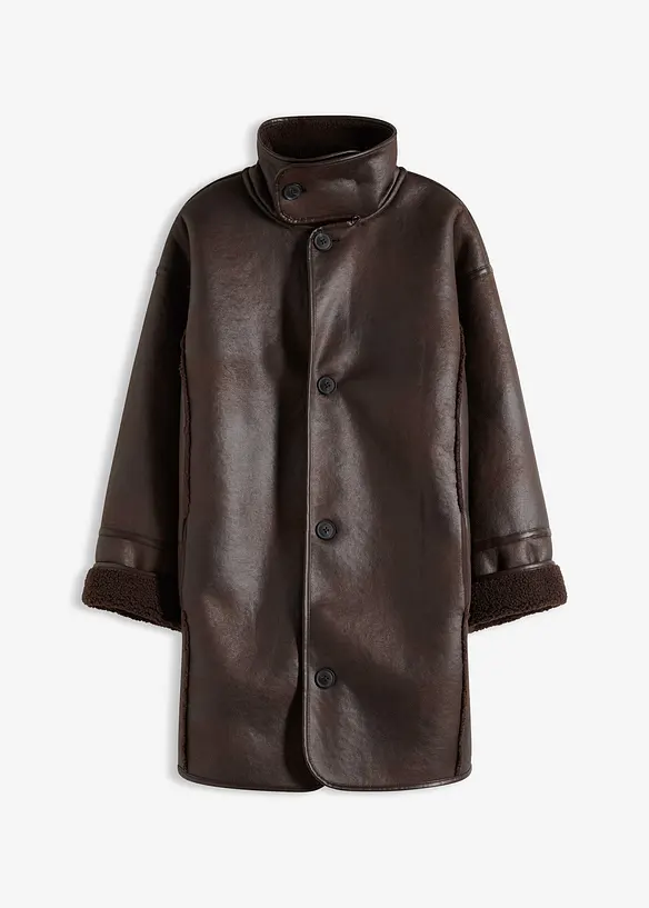 Oversized Lammfellimitat-Jacke in braun von vorne - bonprix Oversized Lammfellimitat-Jacke in braun von vorne - bonprix