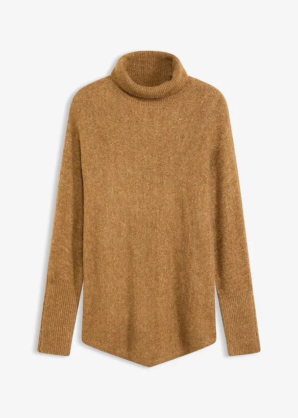 Rollkragenpullover mit Fledermausärmeln in braun von vorne - bonprix