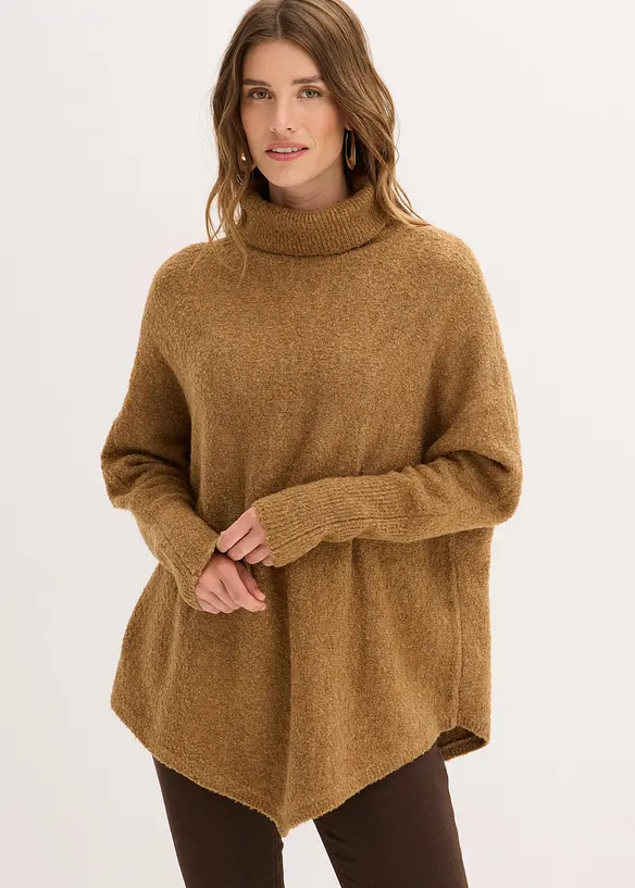 Rollkragenpullover mit Fledermausärmeln in braun von vorne (im Anschnitt) - bonprix