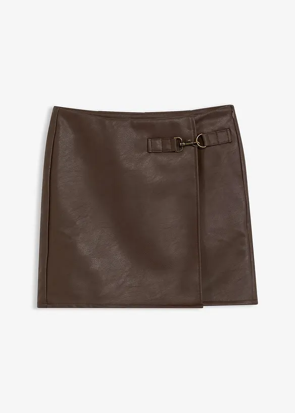 Asymmetrischer Lederimitat-Rock in braun von vorne - bonprix