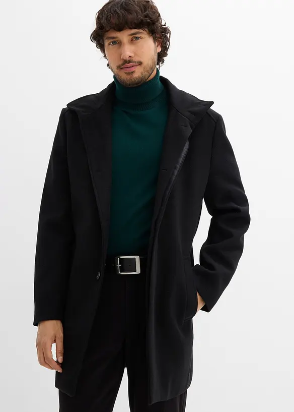 Kurzmantel in Wolloptik in schwarz von vorne (Totalaufnahme) - bonprix