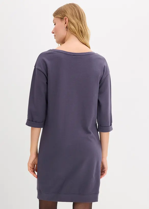 Sweatkleid, 3/4-Arm, innen weich angeraut in lila von hinten (Totalaufnahme) - bonprix Sweatkleid, 3/4-Arm, innen weich angeraut in lila von hinten (Totalaufnahme) - bonprix