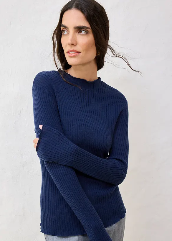 Pullover aus feiner Merinowolle in blau von vorne (im Anschnitt) - bonprix Pullover aus feiner Merinowolle in blau von vorne (im Anschnitt) - bonprix