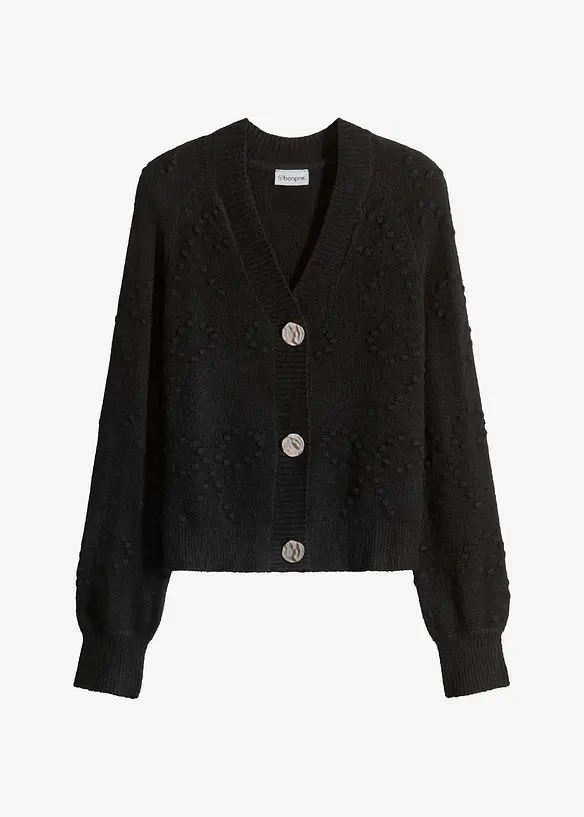 Texturierte Strickjacke in schwarz von vorne - bonprix Texturierte Strickjacke in schwarz von vorne - bonprix