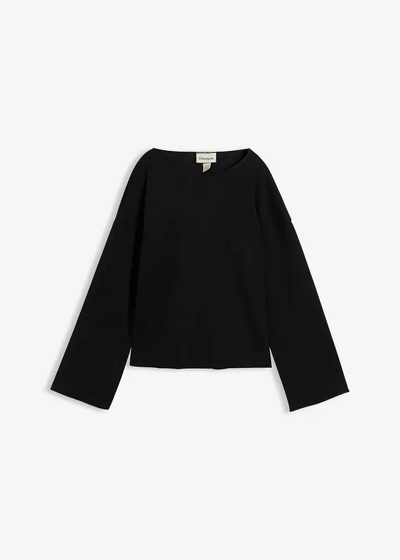 Langarmshirt aus Rippware in schwarz von vorne - bonprix